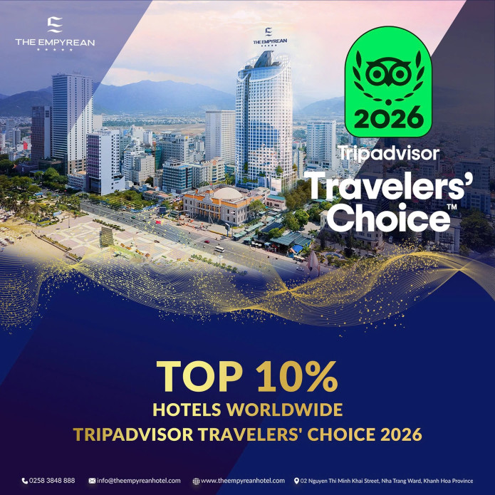 The Empyrean Nha Trang vào top 10% khách sạn yêu thích trên Tripadvisor